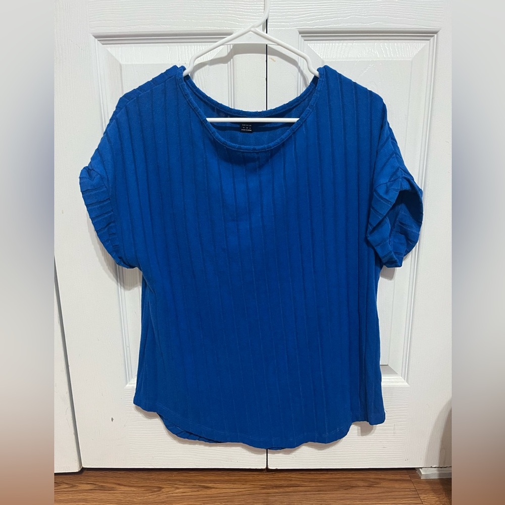 SHEIN Vibrant Blue Ribbed Short Sleeve Top